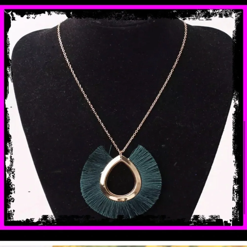 New Vintage Style Ethnic Green Tassel Boho 9k Gold Choker Statement Necklace - Picture 9 of 9